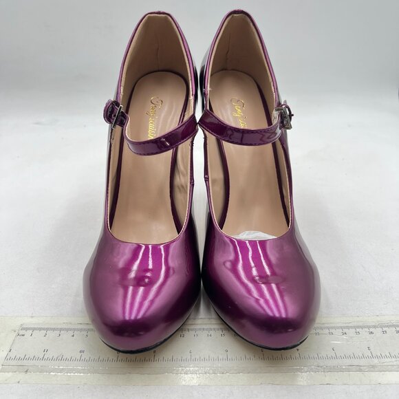 Tang'scuisins Purple Buckled Mary Janes Strappy Stiletto High Heels Cute Pumps - Picture 3 of 8